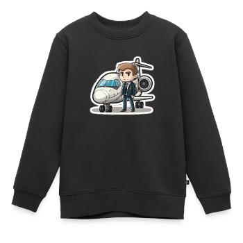 L’aviateur - Sweat Premium enfant bio - noir - Devant - AI Model Kid Female (0cm)
