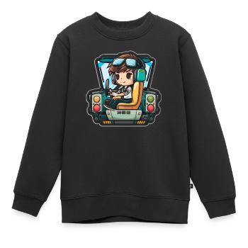 L’aviateur - Sweat Premium enfant bio - noir - Devant - AI Model Kid Female (0cm)
