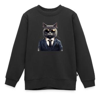 Katze in Anzug - Kinder Premium Organic Sweatshirt - Schwarz - Vorne - AI Model Kid Female (0cm)