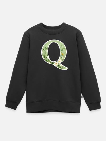 Buchstabe Q, Monogramm, Blumenmuster - Kinder Premium Organic Sweatshirt - Schwarz