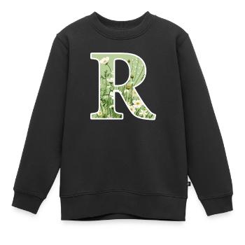 Lettre R, Monogramme, Motif Floral - Sweat Premium enfant bio - noir - Devant - AI Model Kid Female (0cm)