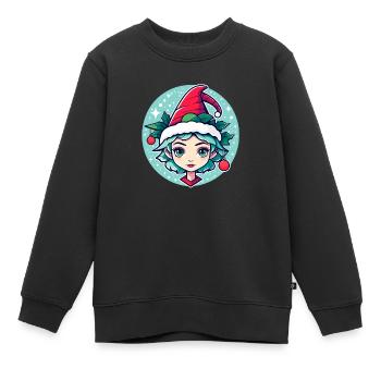 Elf Christmas Illustration - Kids Premium Organic Sweatshirt - black - Front - AI Model Kid Female (0cm)