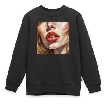 belles lèvres féminines rouge à lèvres noir dessin comique - Sweat Premium enfant bio - noir - Devant - AI Model Kid Female (0cm)