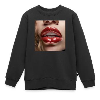 belles lèvres féminines rouge à lèvres noir dessin comique - Sweat Premium enfant bio - noir - Devant - AI Model Kid Female (0cm)