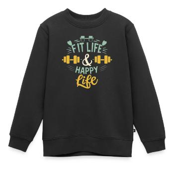 Fit Life Happy Life Fitnessstudio und Fit Lifestyle Design - Kinder Premium Organic Sweatshirt - Schwarz - Vorne - AI Model Kid Female (0cm)