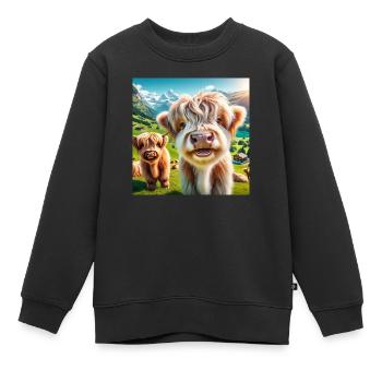 Ultra-cute, fluffy Highland cattle - Kinder Premium Organic Sweatshirt - Schwarz - Vorne - AI Model Kid Female (0cm)