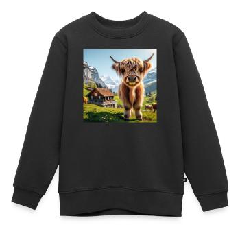 Süße und flauschige Hochlandkuh - Kinder Premium Organic Sweatshirt - Schwarz - Vorne - AI Model Kid Female (0cm)