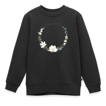 Eukalyptus-Kranz- Blumen personalisierbar - Kinder Premium Organic Sweatshirt - Schwarz - Vorne - AI Model Kid Female (0cm)