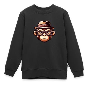 Verspielter Affe mit Brille - Kinder Premium Organic Sweatshirt - Schwarz - Vorne - AI Model Kid Female (0cm)