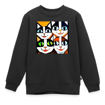 Funny geometric cat face with big eyes - Kids Premium Organic Sweatshirt - black - Front - AI Model Kid Female (0cm)