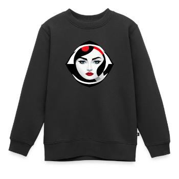 Frauengesicht in SW/W/Rot Abstrakter Illustration - Kinder Premium Organic Sweatshirt - Schwarz - Vorne - AI Model Kid Female (0cm)
