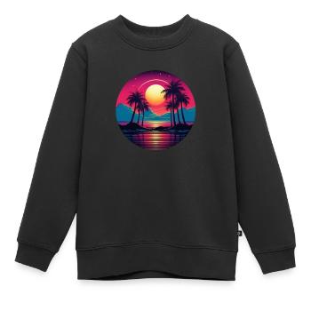 Vintage Sunset Graphic 70s Retrowave Synthwave - Kinder Premium Organic Sweatshirt - Schwarz - Vorne - AI Model Kid Female (0cm)