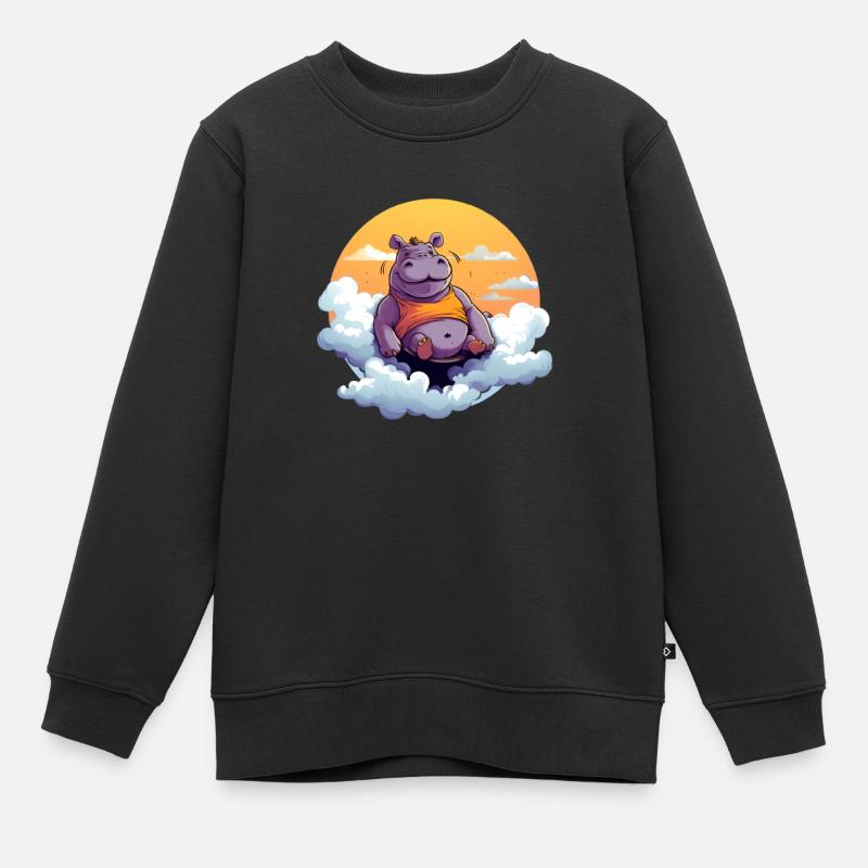 Lustiges Nilpferd auf einer Wolke schwebend - Kinder Premium Organic Sweatshirt - Schwarz