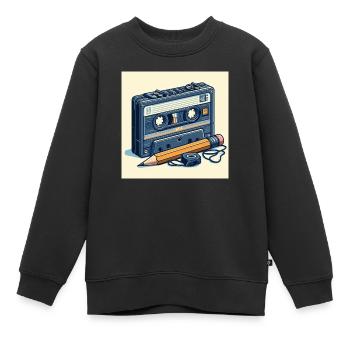 Bleistift und Kassette - Kinder Premium Organic Sweatshirt - Schwarz - Vorne - AI Model Kid Female (0cm)