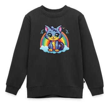 Lebendiges Regenbogenkätzchen-Kunstwerk - Kinder Premium Organic Sweatshirt - Schwarz - Vorne - AI Model Kid Female (0cm)