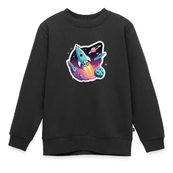 Rakete fliegt durch den Weltraum - Kinder Premium Organic Sweatshirt - Schwarz - Vorne - AI Model Kid Female (0cm)