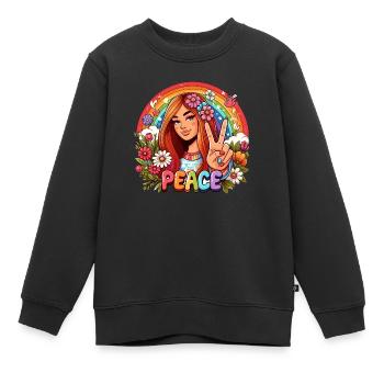 Mädchen zeigt Friedenszeichen - Kinder Premium Organic Sweatshirt - Schwarz - Vorne - AI Model Kid Female (0cm)
