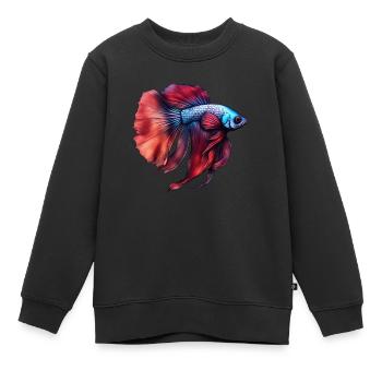 Poisson betta siamois - Sweat Premium enfant bio - noir - Devant - AI Model Kid Female (0cm)