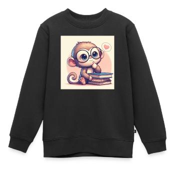 Affe nachdenklich - Kinder Premium Organic Sweatshirt - Schwarz - Vorne - AI Model Kid Female (0cm)