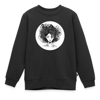 Frau wilde Frisur - Kinder Premium Organic Sweatshirt - Schwarz - Vorne - AI Model Kid Female (0cm)