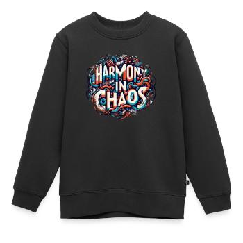 Harmonie im Chaos - Musiktypografie - Kinder Premium Organic Sweatshirt - Schwarz - Vorne - AI Model Kid Female (0cm)