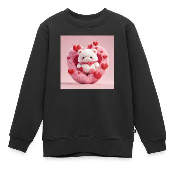 Weißer Teddybär in einem flauschigen Herz, rote Herzen drumherum - Kinder Premium Organic Sweatshirt - Schwarz - Vorne - AI Model Kid Female (0cm)