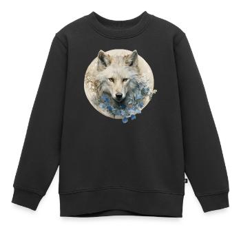 Loup blanc avec des fleurs Art déco - Sweat Premium enfant bio - noir - Devant - AI Model Kid Female (0cm)