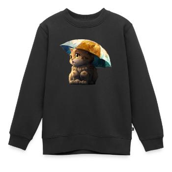 Parfaitement préparé : Chat avec tee-shirt parapluie - Sweat Premium enfant bio - noir - Devant - AI Model Kid Female (0cm)