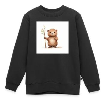 Clipart de Castor Mignon avec Bâton - Sweat Premium enfant bio - noir - Devant - AI Model Kid Female (0cm)