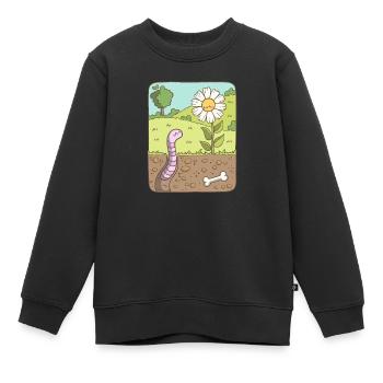 Regenwurm schaut zur Blume - Kinder Premium Organic Sweatshirt - Schwarz - Vorne - AI Model Kid Female (0cm)
