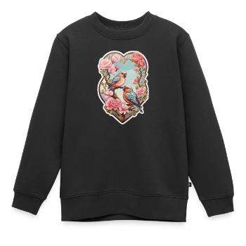 Deux tourtereaux assis sur un as en forme de cœur - Sweat Premium enfant bio - noir - Devant - AI Model Kid Female (0cm)