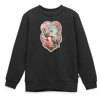 Deux tourtereaux assis sur un as en forme de cœur - Sweat Premium enfant bio - noir - Devant - AI Model Kid Female (0cm)