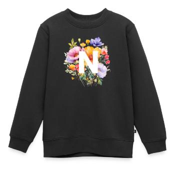 N Monogramm , bunter Blumenstrauss - Kinder Premium Organic Sweatshirt - Schwarz - Vorne - AI Model Kid Female (0cm)