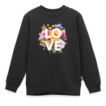 LOVE-BLUMEN-DESIGN, personalisierbar - Kinder Premium Organic Sweatshirt - Schwarz - Vorne - AI Model Kid Female (0cm)