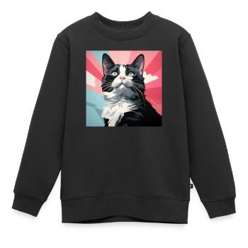 Smoking-Katze. Smoking-Katze - Kinder Premium Organic Sweatshirt - Schwarz - Vorne - AI Model Kid Female (0cm)
