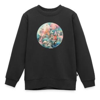Collage d’un village fantaisiste - Sweat Premium enfant bio - noir - Devant - AI Model Kid Female (0cm)