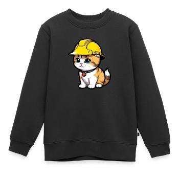Chat Worker - Sweat Premium enfant bio - noir - Devant - AI Model Kid Female (0cm)