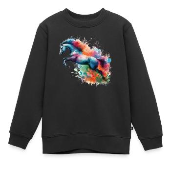 Springpferd Silhouette aquarell - Kinder Premium Organic Sweatshirt - Schwarz - Vorne - AI Model Kid Female (0cm)