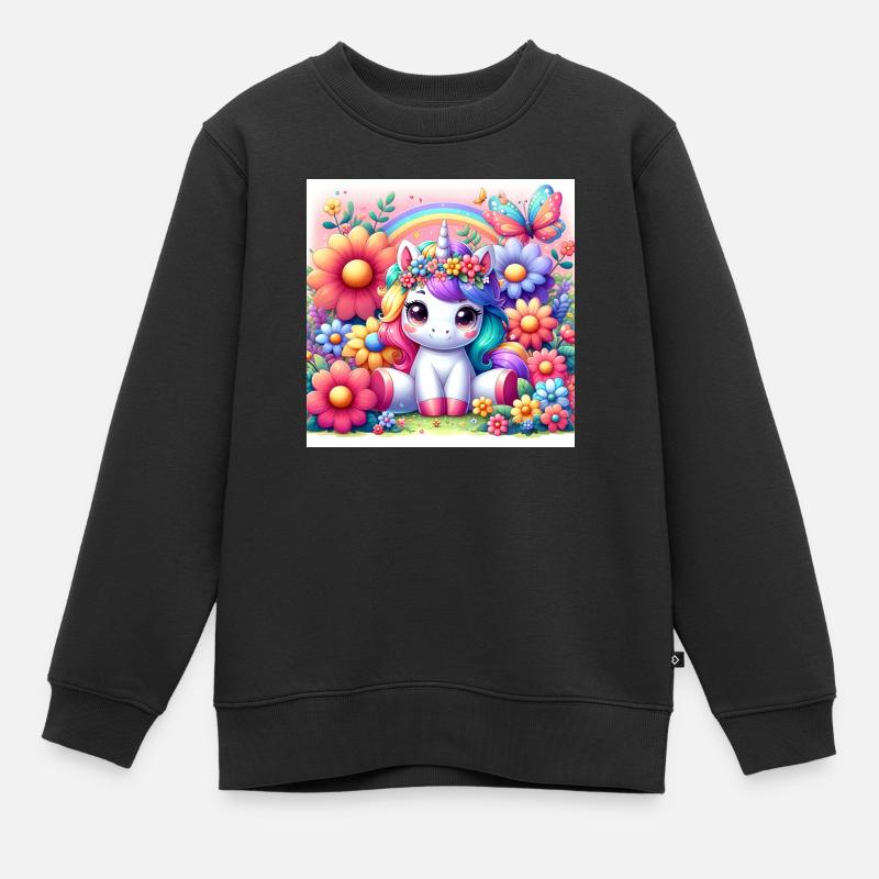 Cartoon Einhorn - Kinder Premium Organic Sweatshirt - Schwarz