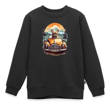 Bouledogue français dans une voiture ancienne - Sweat Premium enfant bio - noir - Devant - AI Model Kid Female (0cm)