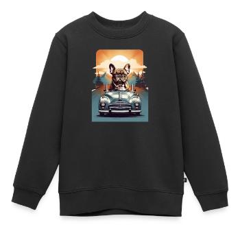Bouledogue français dans une voiture ancienne - Sweat Premium enfant bio - noir - Devant - AI Model Kid Female (0cm)