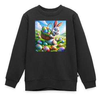 ein fröhlicher osterhase auf einer grüner Wiese - Kinder Premium Organic Sweatshirt - Schwarz - Vorne - AI Model Kid Female (0cm)
