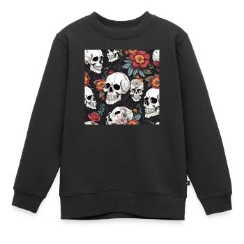 Totenkopf und Blumen - Kinder Premium Organic Sweatshirt - Schwarz - Vorne - AI Model Kid Female (0cm)