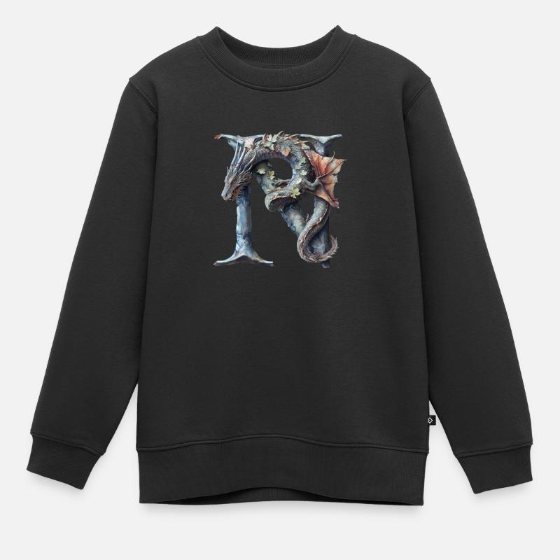 Lettre « N » en forme de dragon. - Sweat Premium enfant bio - noir