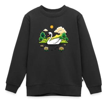 Ruhiger Schwan, der über einen ruhigen See gleitet - Kinder Premium Organic Sweatshirt - Schwarz - Vorne - AI Model Kid Female (0cm)