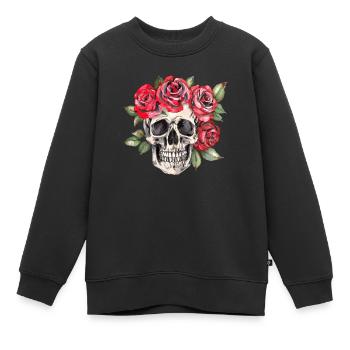 Totenkopf mit roten Rosen - Kinder Premium Organic Sweatshirt - Schwarz - Vorne - AI Model Kid Female (0cm)