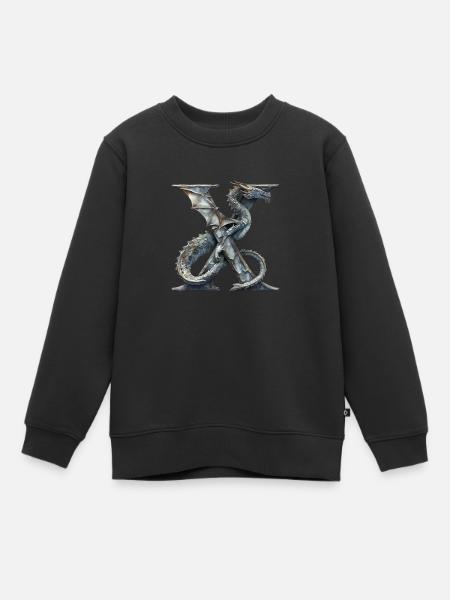 Lettre « X » en forme de dragon. - Sweat Premium enfant bio - noir