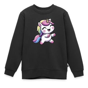 Fröhliches Einhorn tanzt - Kinder Premium Organic Sweatshirt - Schwarz - Vorne - AI Model Kid Female (0cm)