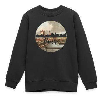 thoune,skyline,rétro,silhouette,bleu,suisse - Sweat Premium enfant bio - noir - Devant - AI Model Kid Female (0cm)