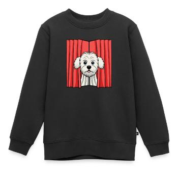 Timide bichon maltais jetant un coup d’œil depuis le rideau - Sweat Premium enfant bio - noir - Devant - AI Model Kid Female (0cm)